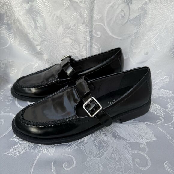 Madden Girl Moccha T-Strap Mary-Jane Patent Black Tailored Loafers Shoes Size 7 - Picture 1 of 7